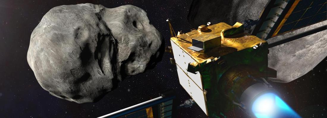 La sonde DART se dirige vers l’astéroïde Dimorphos. (Illustration tirée de la bibliothèque d’images de la NASA.)