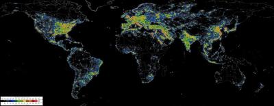 Carte du monde de la pollution lumineuse. (Photo via Wikimedia Commons.) Carte du monde de la pollution lumineuse. (Photo via Wikimedia Commons.)