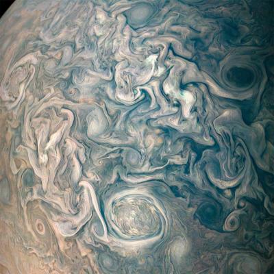 Un système de nuages dans l’hémisphère nord de Jupiter. (Crédit : NASA/JPL-Caltech/SwRI/MSSS/Gerald Eichstädt/Seán Doran) Un système de nuages dans l’hémisphère nord de Jupiter. (Crédit : NASA/JPL-Caltech/SwRI/MSSS/Gerald Eichstädt/Seán Doran)