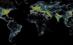 Carte du monde de la pollution lumineuse. (Photo via Wikimedia Commons.)